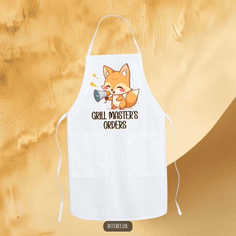 Funny fox megaphone apron, designed for kitchen leaders, offering protection with a humorous and authoritative theme.