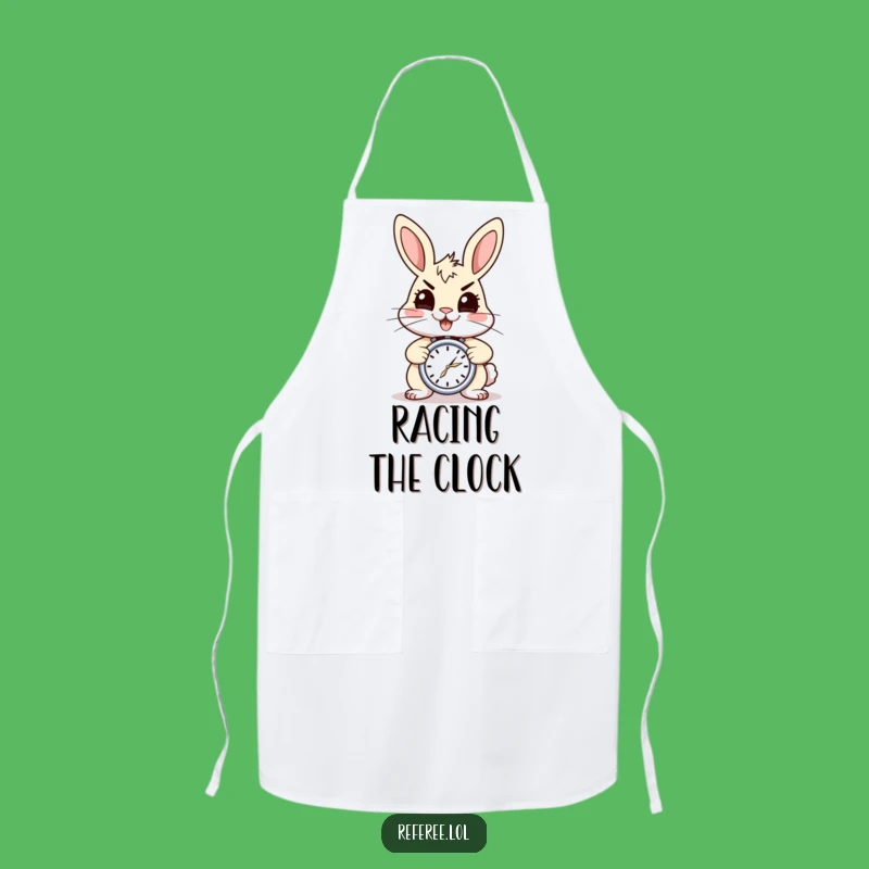 Funny Energetic Rabbit Stopwatch Apron - Fast-Paced Kitchen Wear and Perfect Gift