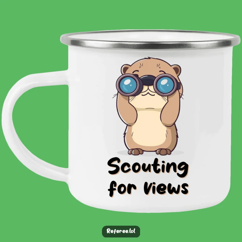 Funny Curious Otter Binoculars Camping Mug - Outdoor Exploration Humor and Gift