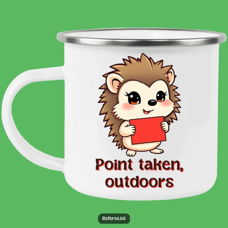 Funny Hedgehog Camping Mug - Determined Outdoors, Red Card Adventures, Perfect Humorous Gift