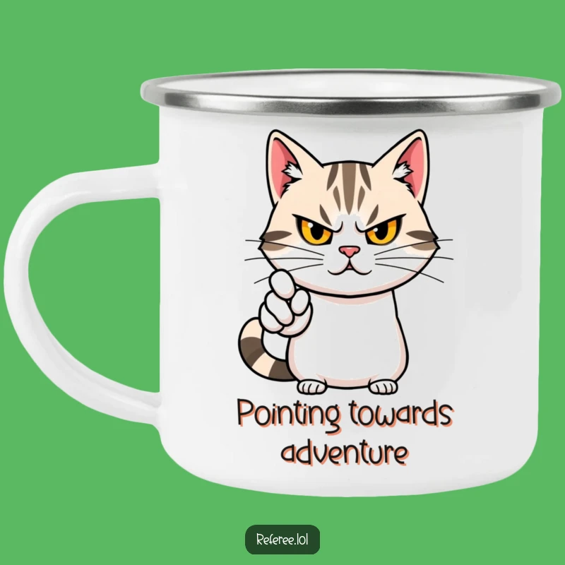 Funny Cat Pointing Camping Mug: Assertive Brews for Determined Campers