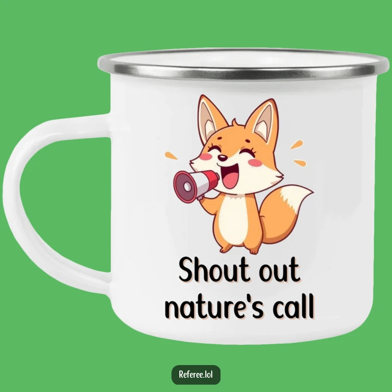Funny Fox Megaphone Camping Mug: Rugged and Cheerful, A Fox Gift for Outdoor Announcements!