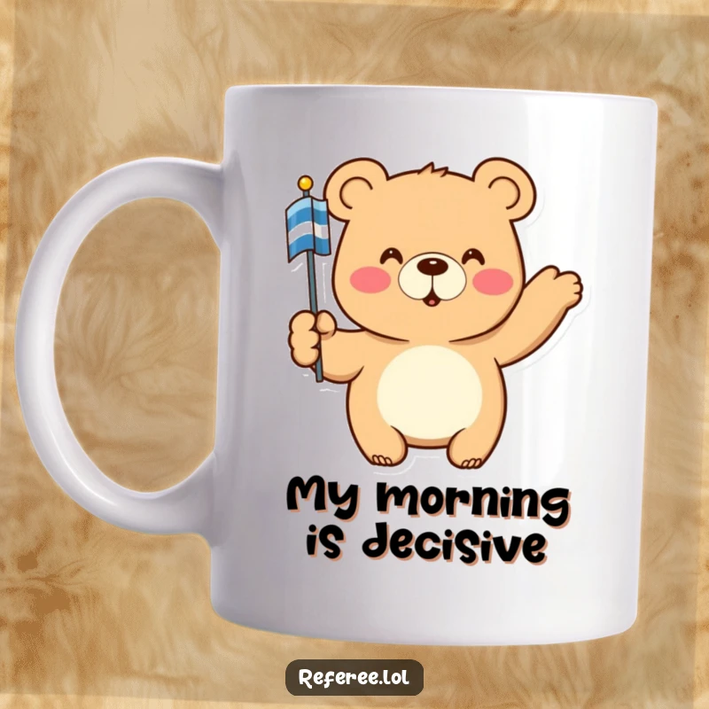 Funny Mug: A happy bear confidently points with a striped flag, embodying leadership and humor for a perfect funny gift.