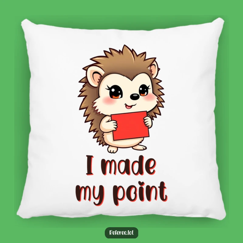 Funny Hedgehog Pillow - Determined Comfort, Red Card Accent, Perfect Humorous Home Gift