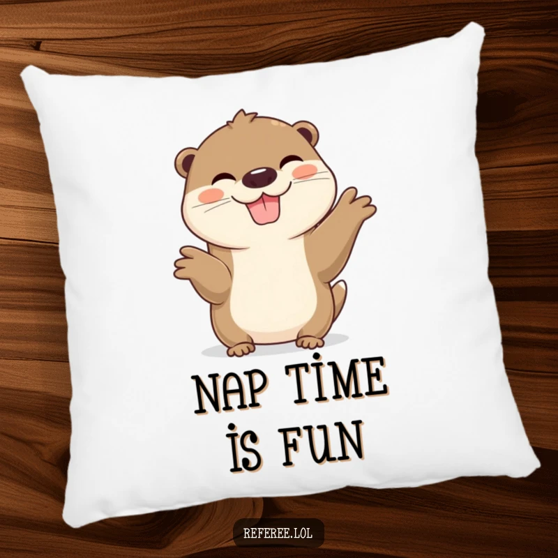 Funny Otter Pillow featuring a cheerful otter with a wide, happy grin, designed for ultimate comfort and playful charm.