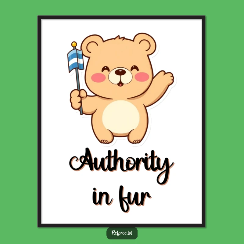 Funny Bear Digital Art: Authoritative Pose with Flag, Instant Humor Download Gift