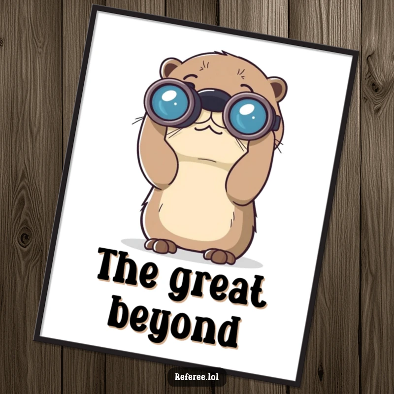 Funny digital art print: a curious otter looking intently through oversized binoculars. Perfect whimsical decor and a great funny gift.