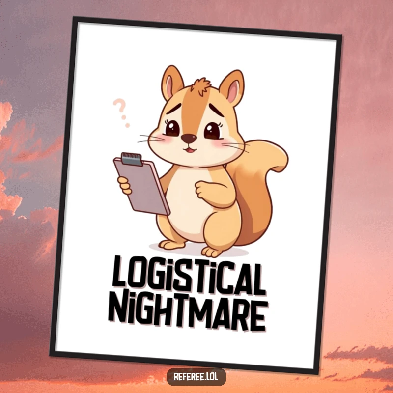 Funny squirrel with clipboard looking confused, digital art print, instant download, perfect for funny gift decor.