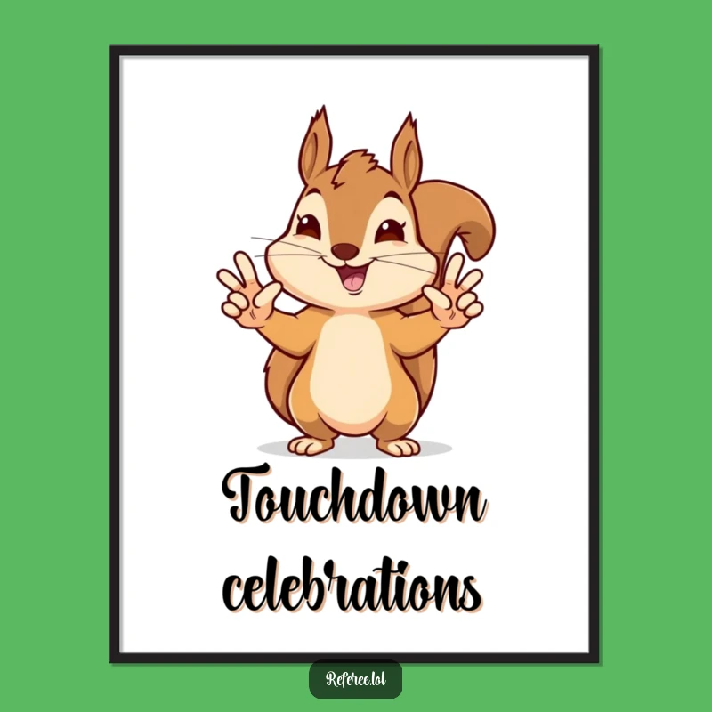 Funny Squirrel Touchdown Digital Art - Precise Signals Print, Hilarious Sports Decor
