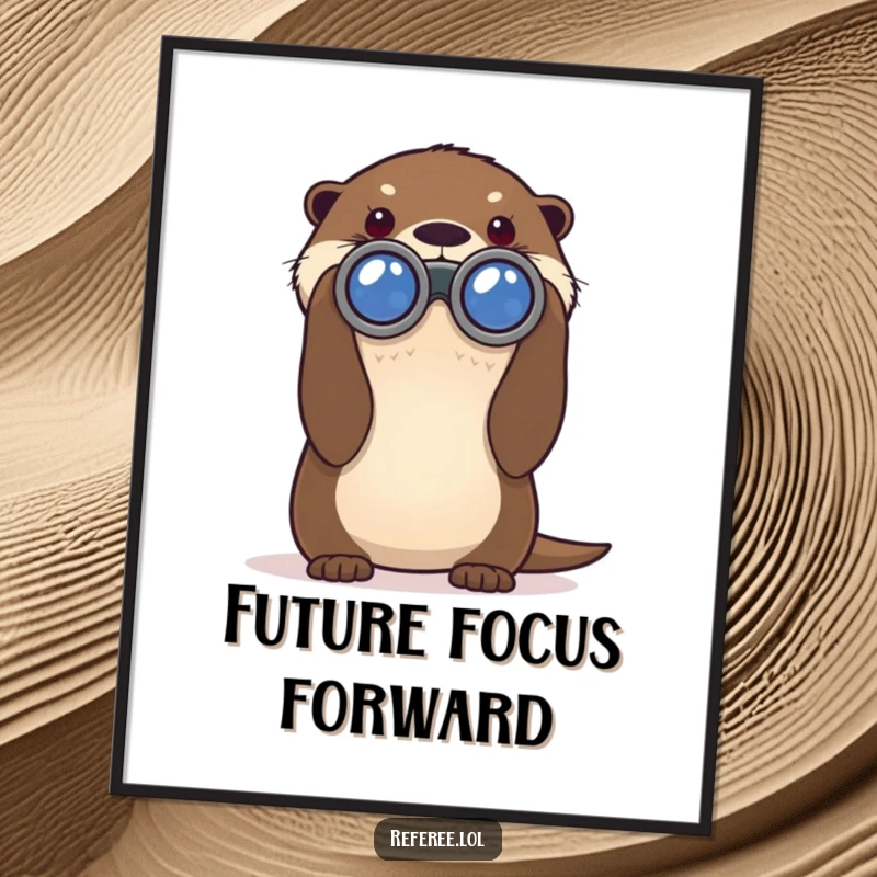 Funny digital art print of a curious otter peering through large binoculars, a humorous image for instant download.