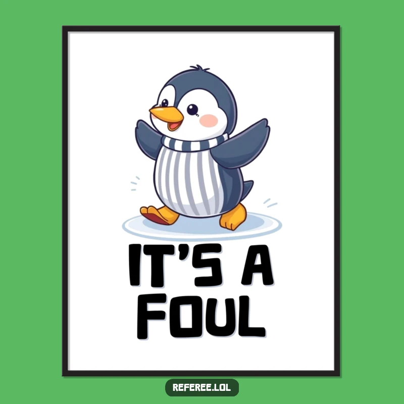 Funny Penguin Referee Digital Art Print: Instant Sports Humor for Your Walls
