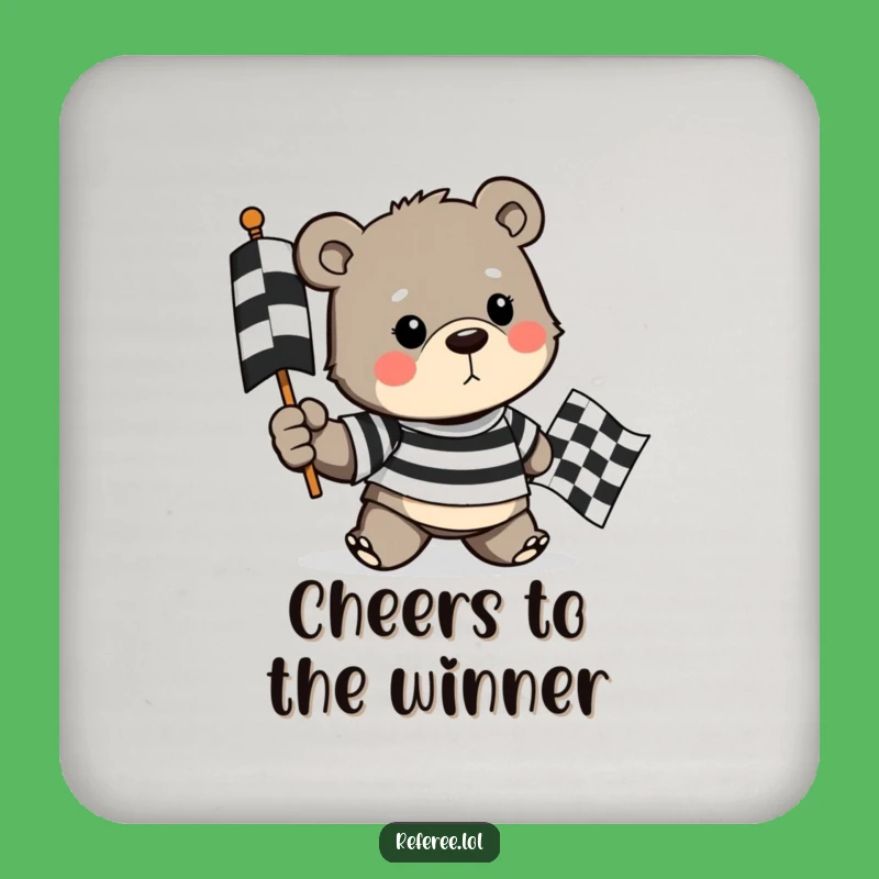 Funny Bear Race Flag Drink Coaster: Protect Surfaces with a Determined Bear Gift!