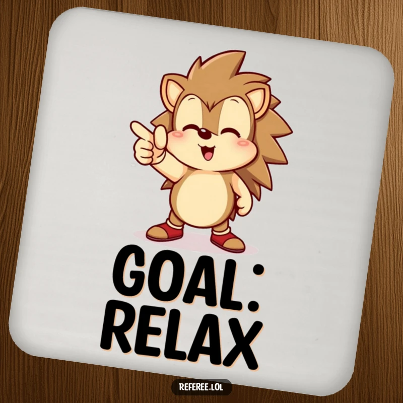 Funny hedgehog drink coasters, determinedly pointing towards a goal line, adding a touch of focused fun.