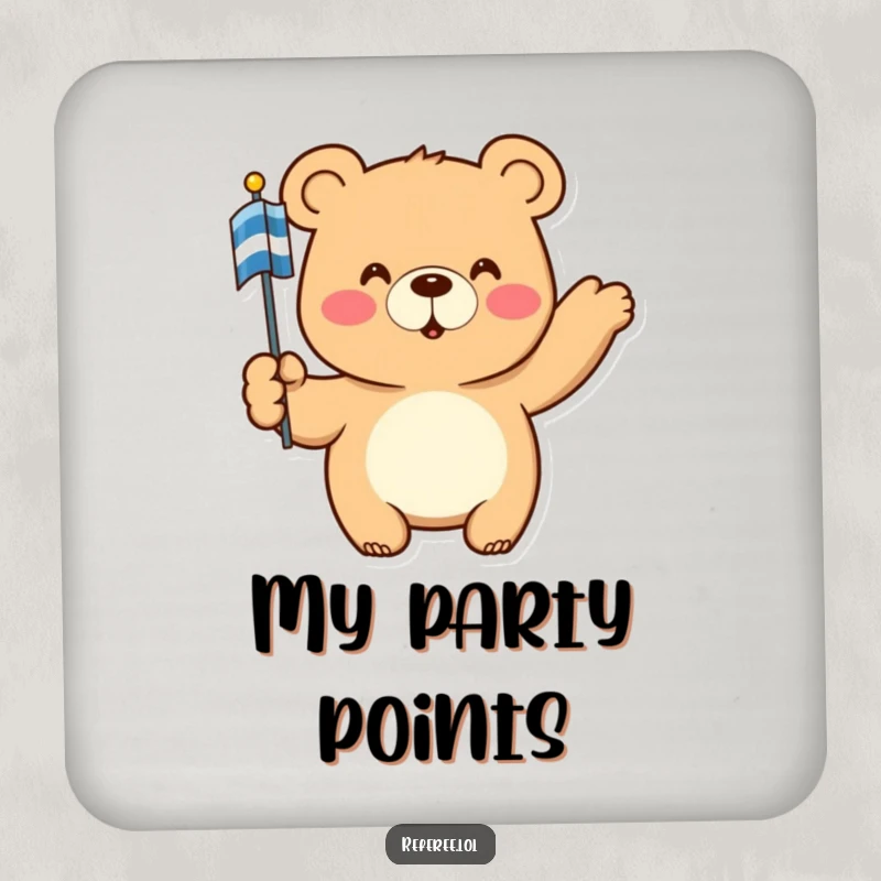 Funny Coaster: A happy bear points authoritatively with a striped flag, offering humorous protection for surfaces and a touch of decor.