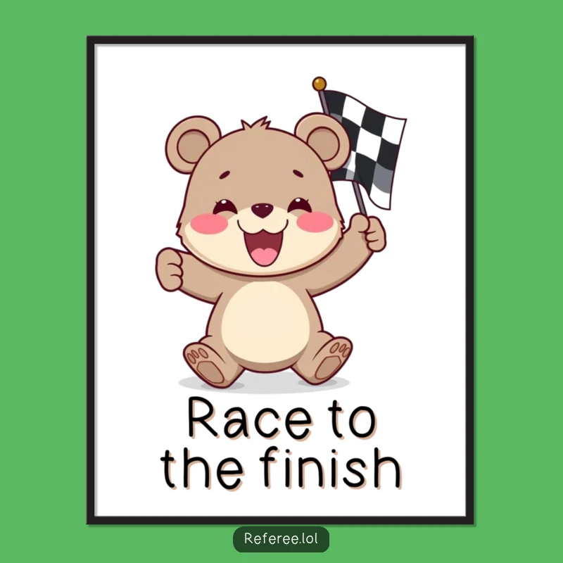 Funny Bear Cub Racing Poster - High-Quality Art for a Cheerful Gift!