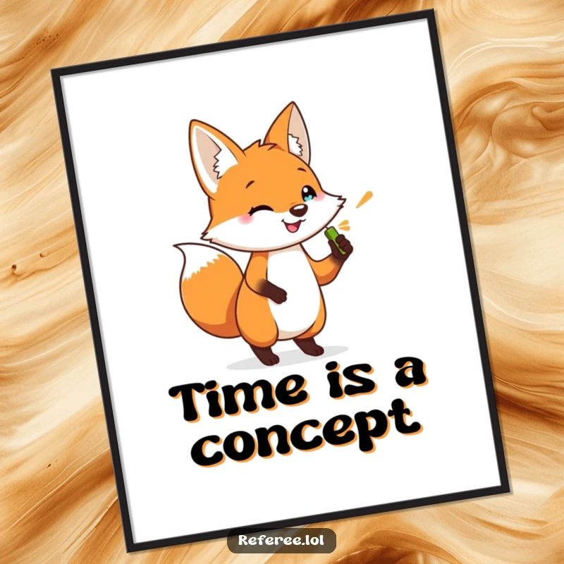 Funny poster art of a happy fox tapping its foot and holding a whistle. Ideal humorous wall decor.