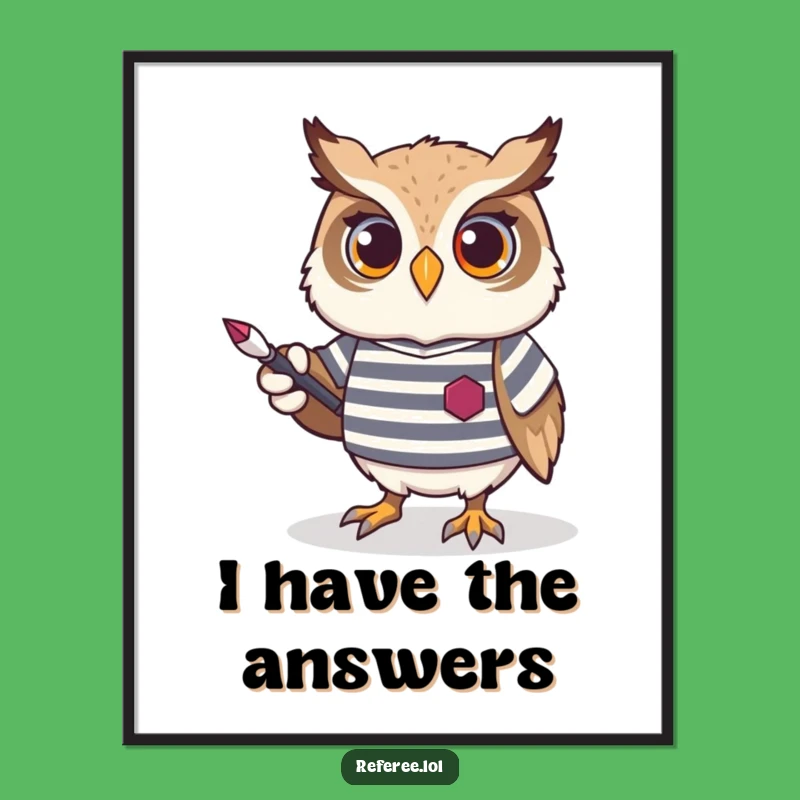 Funny Owl Poster: Wise Bird in Jersey with Pointer, Educational Wall Art Gift