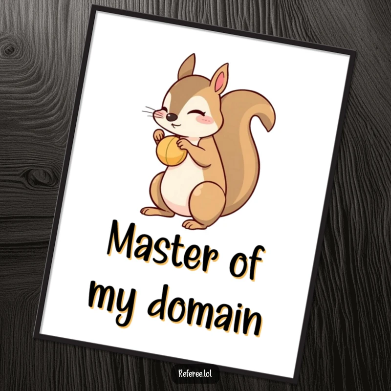 Funny squirrel poster showing a playful squirrel balancing a small ball on its nose with impressive skill. Whimsical and humorous art.