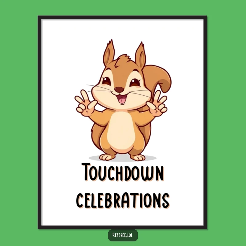 Funny Squirrel Touchdown Poster - Precise Signals Art, Hilarious Sports Decor Gift