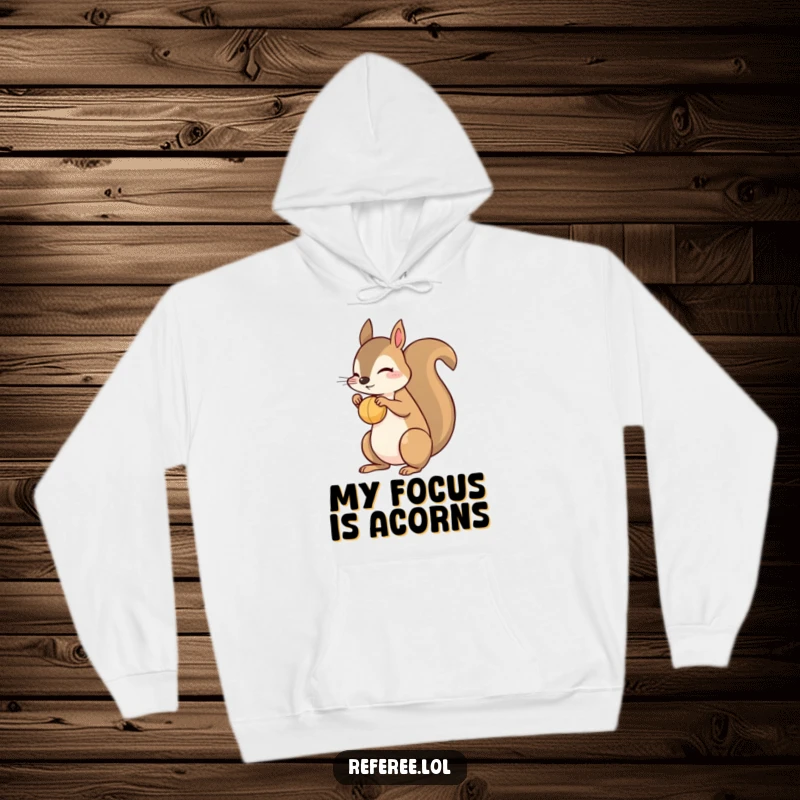 Funny squirrel hoodie featuring a playful squirrel balancing a small ball on its nose. Cozy and humorously charming apparel.