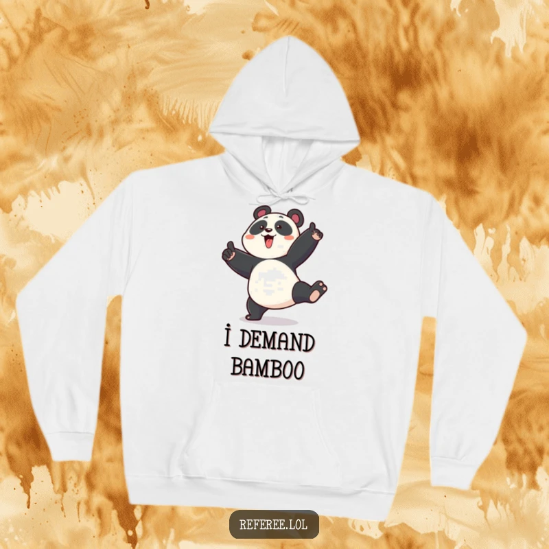 Funny hoodie featuring an enthusiastic panda stomping its foot and pointing emphatically, perfect for staying warm and humorous.