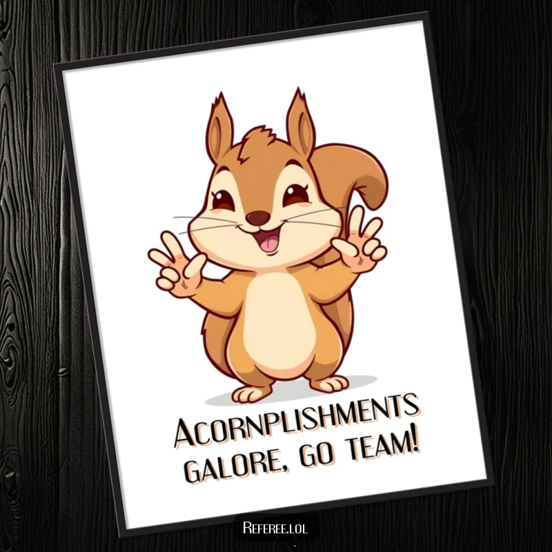 Funny Free Printable Wall Art: A delighted squirrel giving precise hand signals for a touchdown, ready to celebrate.