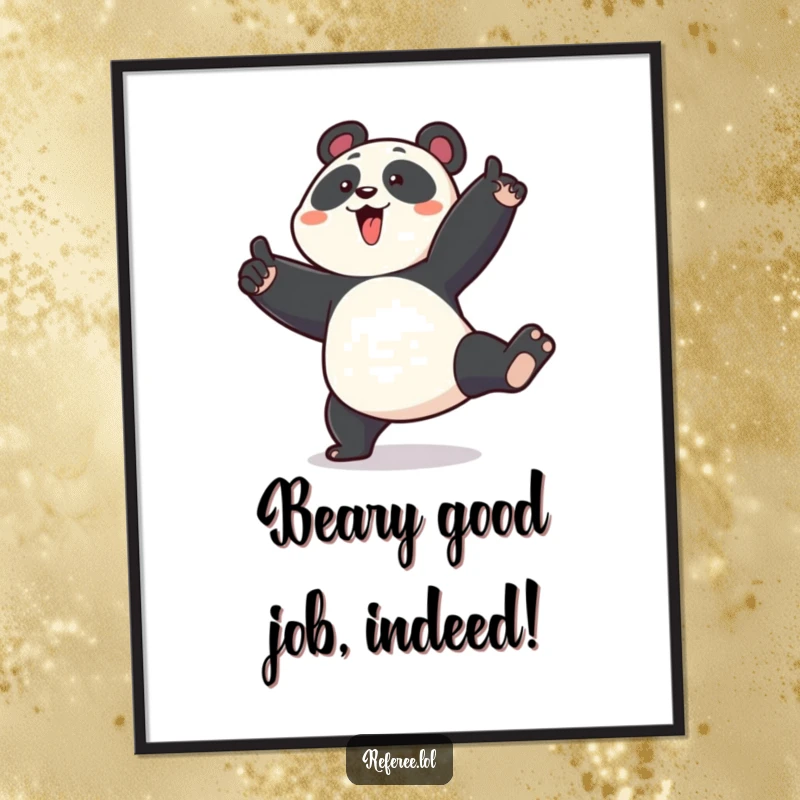 Funny Free Printable Wall Art: An enthusiastic panda stomping a foot and pointing emphatically, full of personality.