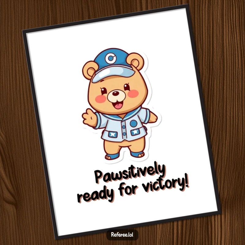 Funny Free Printable Wall Art: A happy bear in a uniform excitedly gestures a play forward, embodying team spirit and leadership.