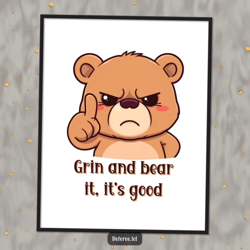 Funny Free Printable Wall Art: A grumpy bear pointing a finger with a stern frown, conveying disapproval.