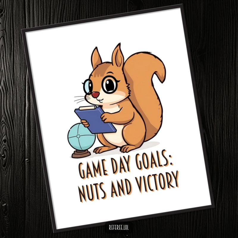 Funny Free Printable Wall Art: A determined squirrel with a clipboard, dressed as a coach, intently watching a game.