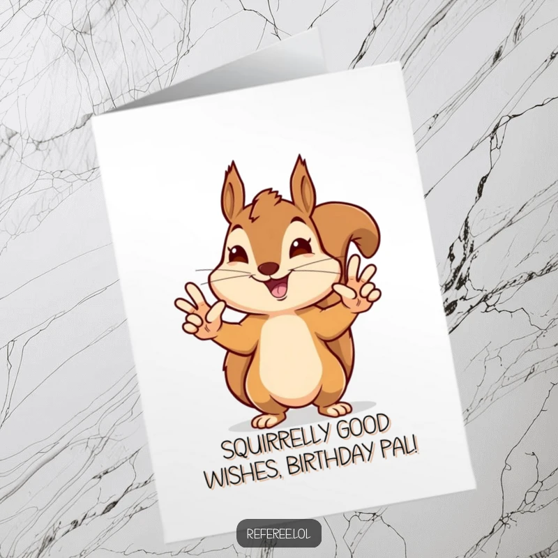 Funny Free Printable Birthday Card: Squirrel expertly signaling a touchdown, ready for a festive birthday.
