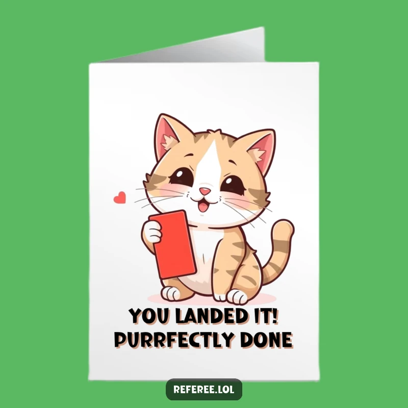 Free Printable Congrats Card: Funny Cat Swatting Red Card - Humorous Downloadable