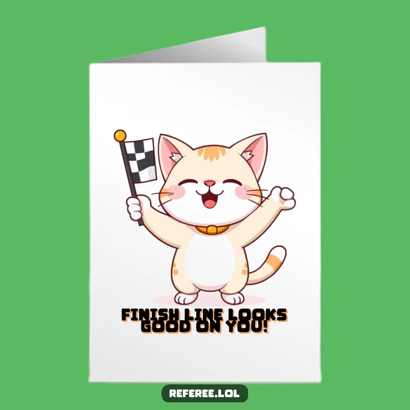 Free Printable Congrats Card: Winning Cat Flies the Flag - Funny Downloadable Gift