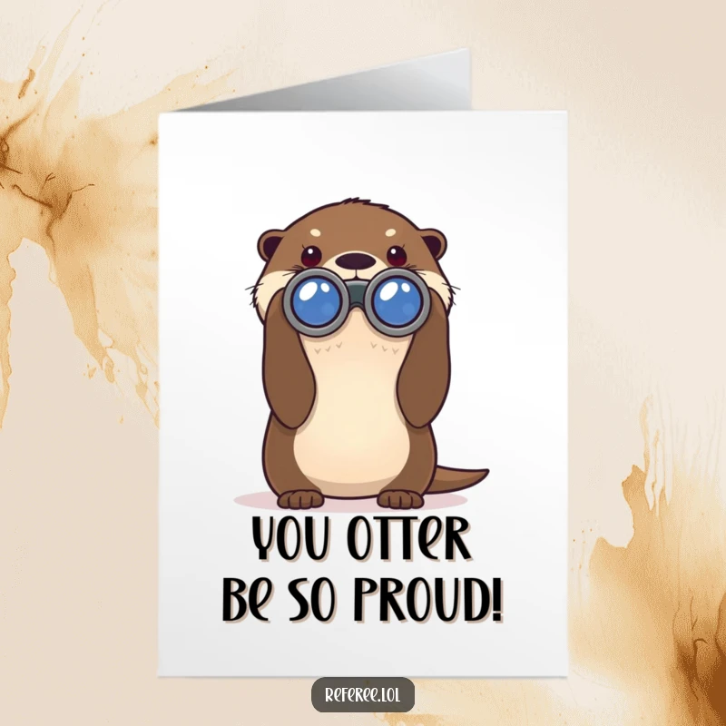 Free Printable Congratulations Card: A curious otter uses oversized binoculars to spot something exciting in the distance.