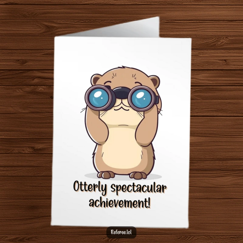 Free Printable Congratulations Card showcasing a curious otter using oversized binoculars to observe something important.