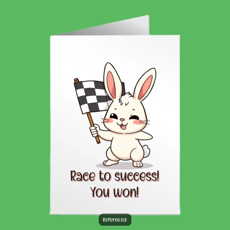 Free Printable Congrats Card: Bunny Waving Flag - Victory Lap Downloadable