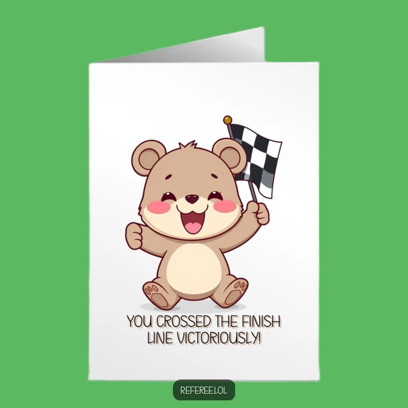 Free Printable Congrats Card: Funny Bear Cub Victory Flag, Cheerful Downloadable Gift