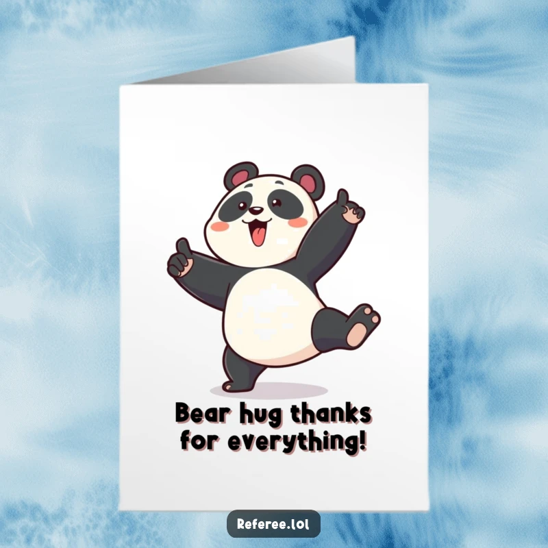Funny Free Printable Thank You Card: Panda stomping its foot and pointing emphatically, showing sincere thanks.