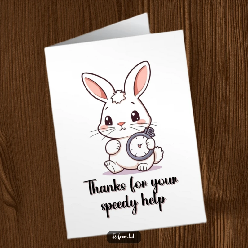 Funny Free Printable Thank You Card featuring a curious bunny intently checking a stopwatch, expressing punctually focused gratitude.