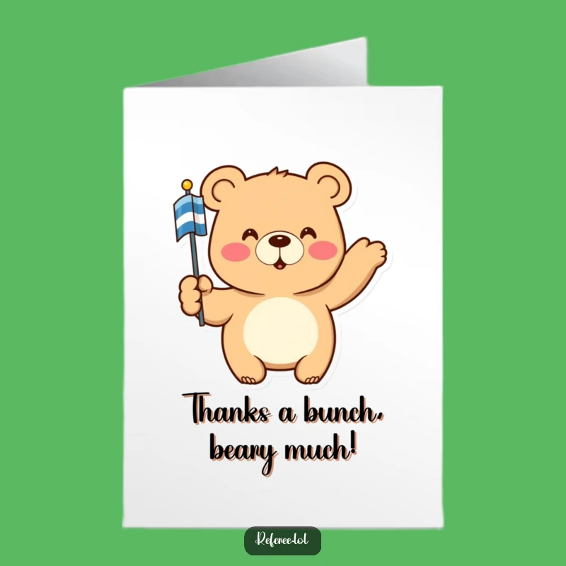 Free Printable Thank You Card: Bear Directs Thanks with a Striped Flag!