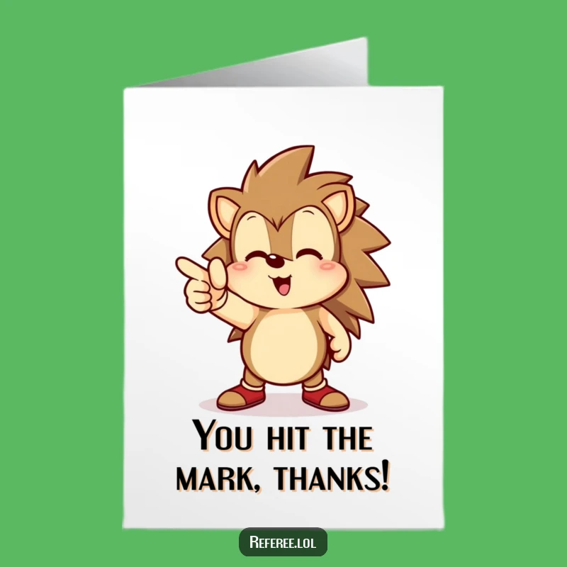 Free Printable Thank You Card: Funny Hedgehog Goal Pointer, Cheerful Downloadable Gift