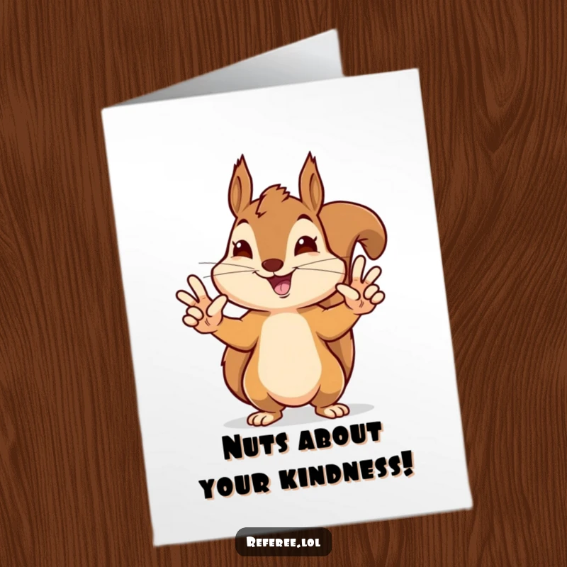 Funny Free Printable Thank You Card: Squirrel enthusiastically signaling a touchdown, perfect for expressing thanks.