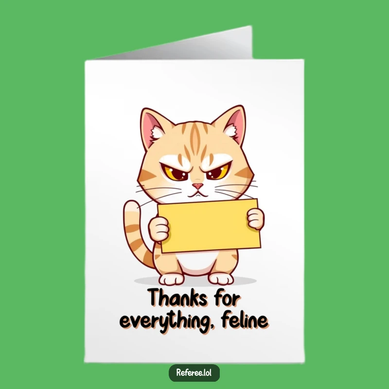 Free Printable Thank You Card: Cat Firmly Holds Up Yellow Gratitude Card!