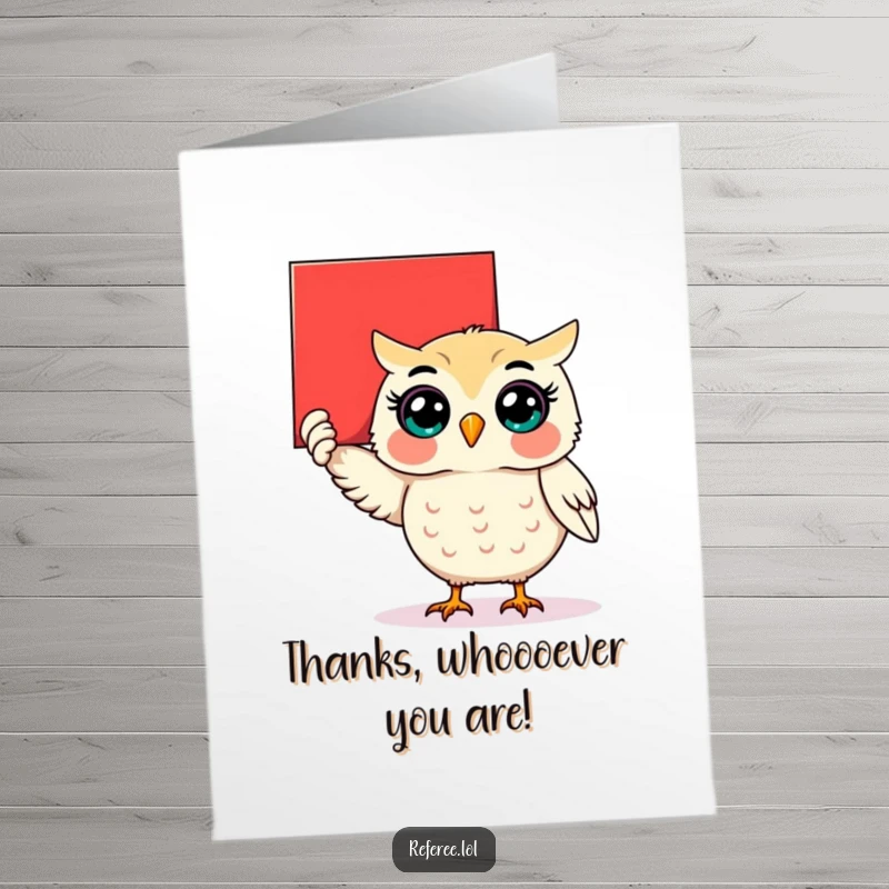 Funny Free Printable Thank You Card featuring a surprised owl holding up a giant red card to express thanks.