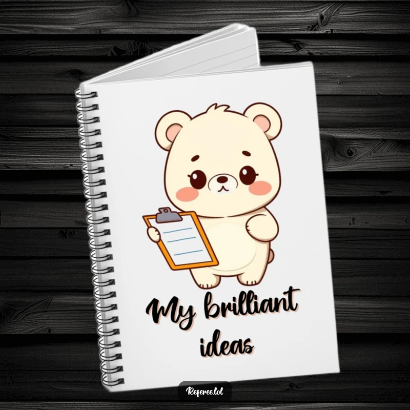 Funny notebook with a quizzical bear character holding a clipboard. Great for journaling and note-taking.