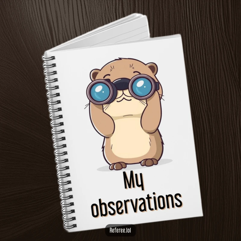 Funny notebook with a curious otter peering through large binoculars. Ideal for notes and observations, a great funny gift.