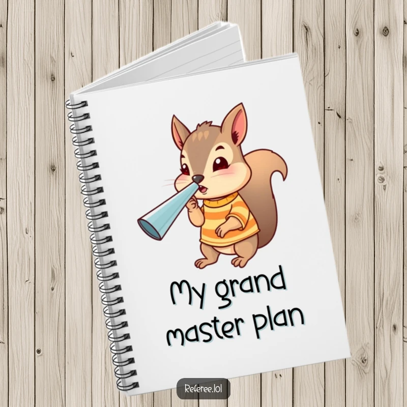 Funny squirrel referee notebook featuring a tiny uniformed squirrel blowing a large whistle, inspiring organized and humorous note-taking.