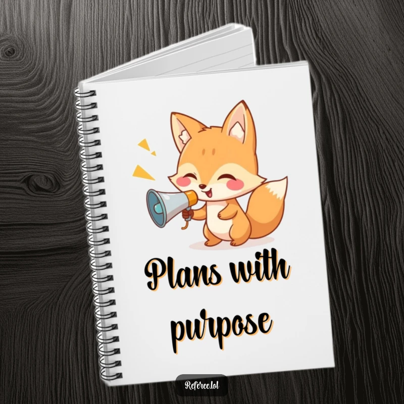 Funny fox megaphone design on a notebook, ideal for capturing ideas with humorous authority and flair.