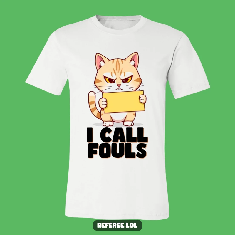 Funny Cat Card T-Shirt: Determined Referee Cat with Yellow Card, Hilarious Gift