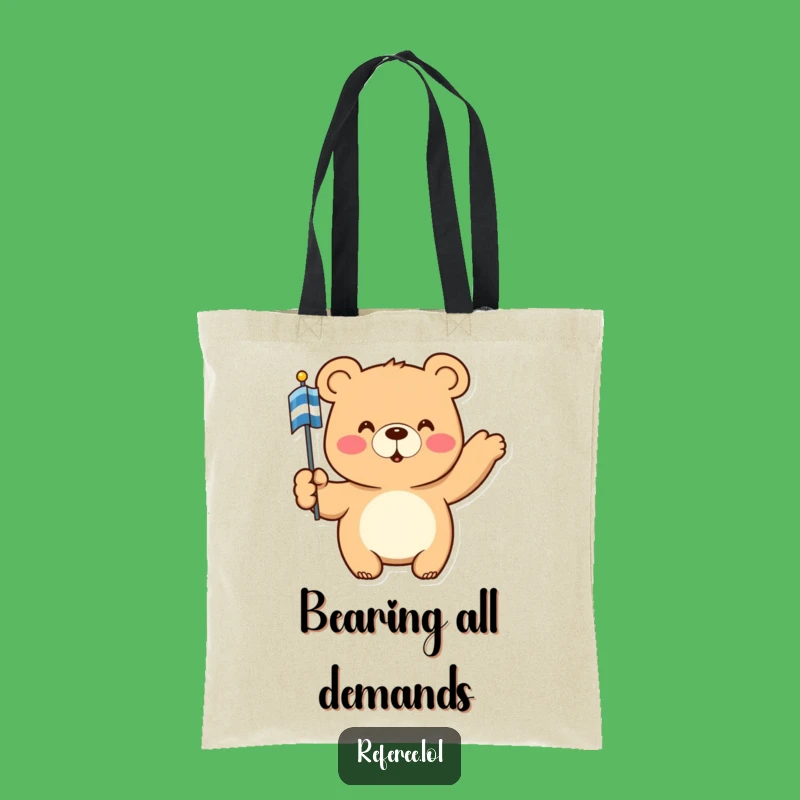 Funny Bear Tote Bag: Carry Your Essentials with a Pointing, Flag-Wielding Bear